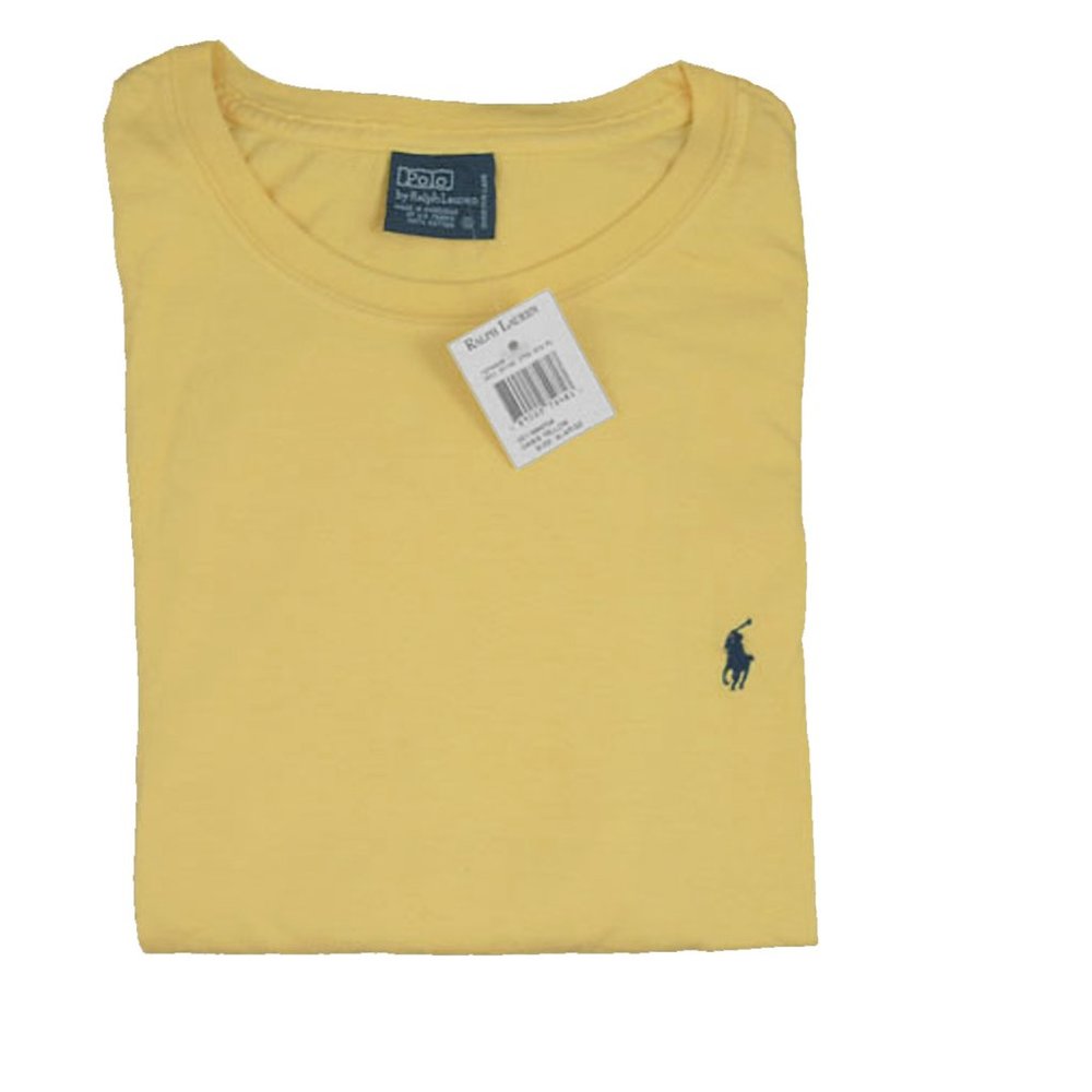 NEW Vintage Polo Ralph Lauren T Shirt!  Small  Yellow With Dark Navy Polo Player